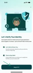 KYC verification screen showing the Begin KYC button on the Hizo app.