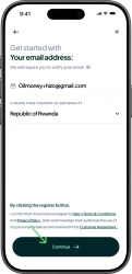 How to create a Hizo account: continue button to proceed with registration.
