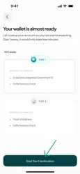 KYC verification tiers showing Tier 1 and Tier 2 requirements on Hizo.